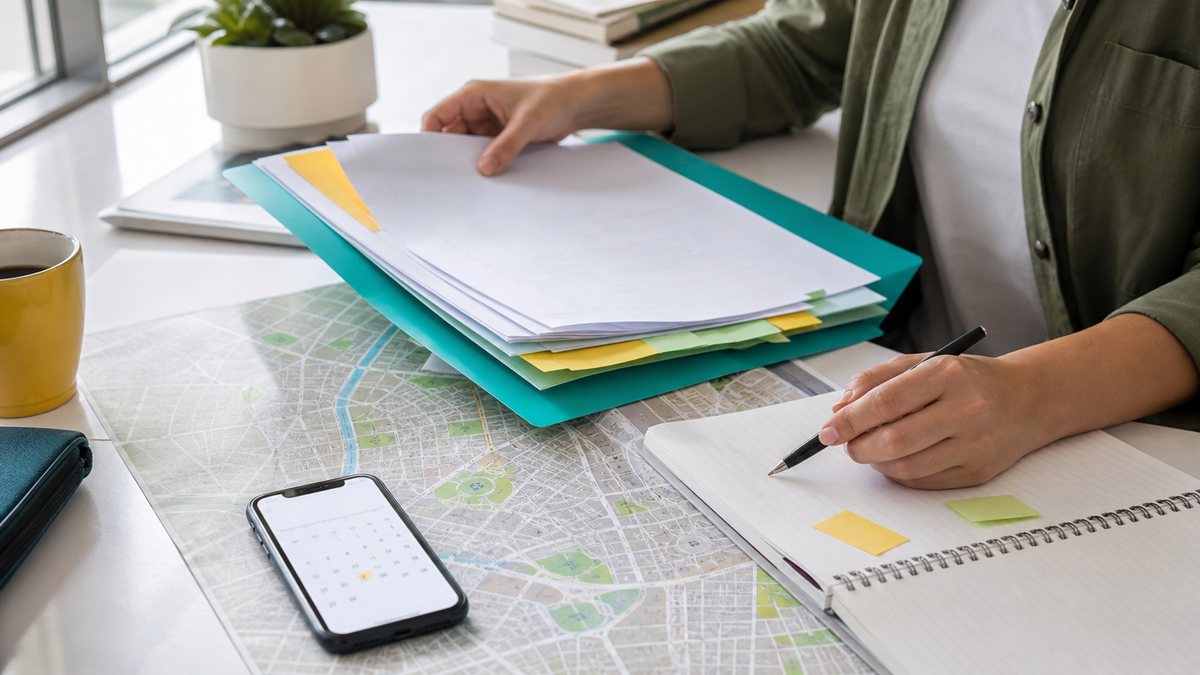 Documentos, mapa y agenda preparados antes de una atencion presencial en Armenia