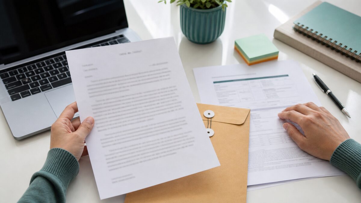 Carta formal y documentos de soporte revisados antes de enviar una solicitud